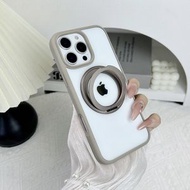 iPhone 16 圓形磁吸手機殼 適用15/14 Pro Max 透明旋轉支架保護殼- 曜石黑 iPhone16