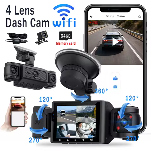 360° panoramic driving recorder, 4-channel 1080P HD Dash Cam with Wi-Fi function, super night vision