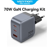 Vention® เครื่องชาร์จ GaN 70W ปลั๊ก EU 3 พอร์ต USB C USB-C USB A (70W/70W/22.5W) PD รวดเร็ว PPS ทนทา