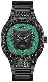 GUESS Men's 45mm Watch - Black Strap Green Dial Black Case