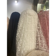 Thin mesh fabric with 3-color polka dots