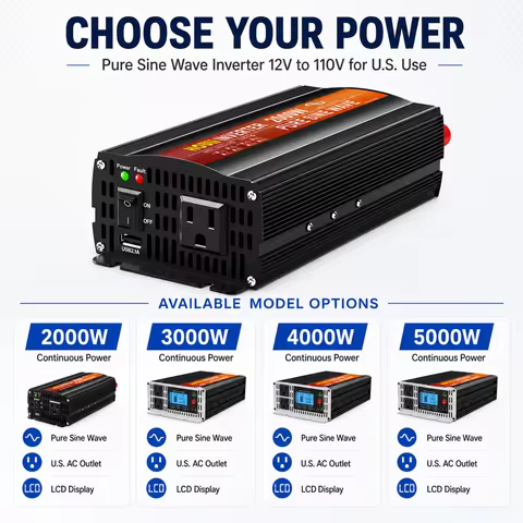 HOULI Pure Sine Wave Power Inverter 2000W 3000W 4000W 5000W 12V DC To 110V AC For RV Truck
