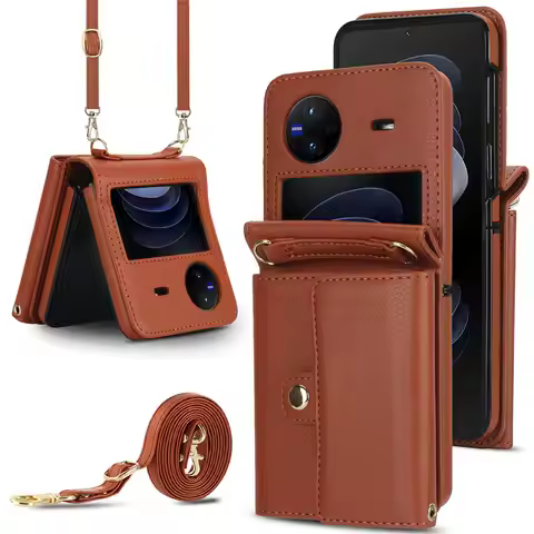 Case For VIVO X Flip Crossbody Long Lanyard Cards Slot Wallet Leather Cover for vivo x flip Bracelet