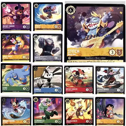 Lorcana Proxy Games Cards Mickey Mouse Stitch Aladdin Genie Top Quality PTCG Game Cards English Vers