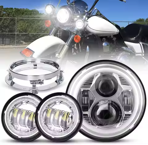 7Inch LED Motorcycle Headlight 4.5inch Halo Fog Lights for Yamaha V-Star XVS 650 950 1100 1300 For H