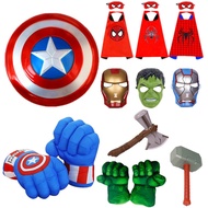 Children&amp; 39;s Superhero Mask Cape Captain America Shield Hulk Gloves Thor Hammer Cosplay Fantasy Props Halloween Party