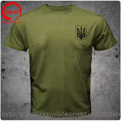 Zelensky Ukrainian Flag Ukraine Tryzub Symbols Men T-Shirt Army Green 100% Cotton Summer T Shirt Men