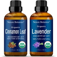 Nexon Botanics Organic Essential Oils Bundle - 100% Natural Lavender and Cinnamon Oils for Aromather