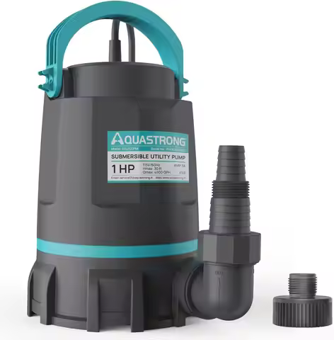 Sump Pump 1 HP 4500 GPH Submersible Water Pump Thermoplastic Portable Utility Pump High Flow Water R