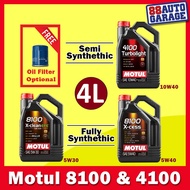 Motul 8100 Xcess 5W40 / Xclean EFE 5W30 Fully Synthetic  / 4100 TurboLight 10W40 Semi Synthetic Engine Oil (4L or 1Lx4)