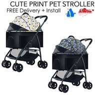 [FREE Delivery + Install] PRINT STROLLER Cat Print Pet Stroller Cat Stroller Dog Stroller Dog Pushin