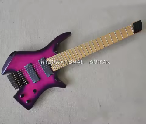 8 Strings Purple Ash Headless Electric Guitar with Fanned Frets ,Maple Fretboard