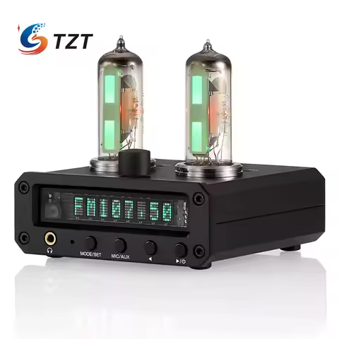 TZT P2-FM Headphone Amplifier 6E2 Electronic Tube Level Meter Si4730 FM Radio Receiver + VFD Clock