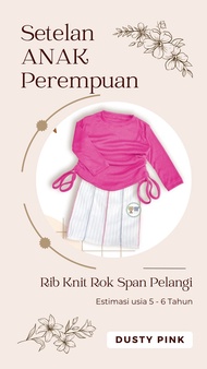 Setelan Pakaian Anak Perempuan Baju Rib Knit Rok Span Gaya Korea Lengan Panjang 5 - 6 tahun