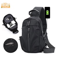 Basic crossbody bag in waterproof Polyester fabric, integrated USB charging cord for unisex men and 