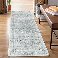 Bloom Rugs Washable Non-Slip 12 ft Runner - Cream/Light Blue/Teal Traditional Medallion Runner for E