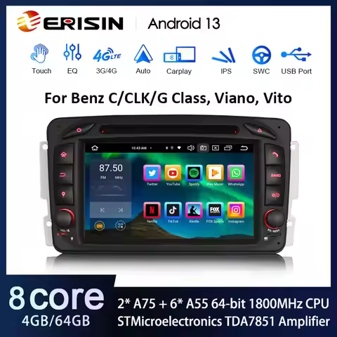 Erisin ES8563C DSP Android 13.0 Car Stereo For Mercedes Benz Viano Vito G-Class W463 C-Class W203 CL