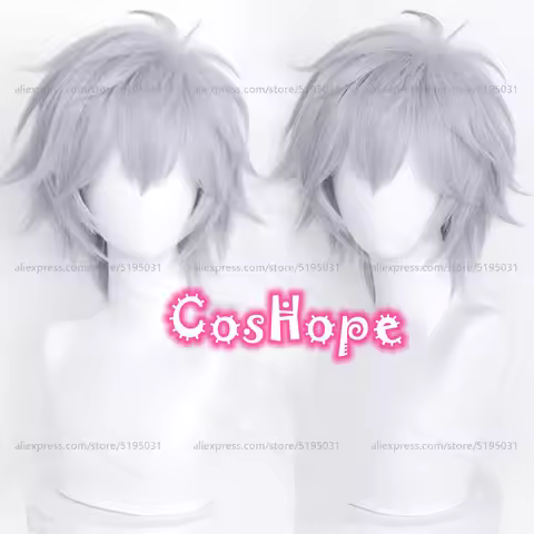 Kaworu Nagisa Cosplay Wig 37cm Purple Gray Wig Anime Heat Resistant Synthetic Wigs for Halloween Car