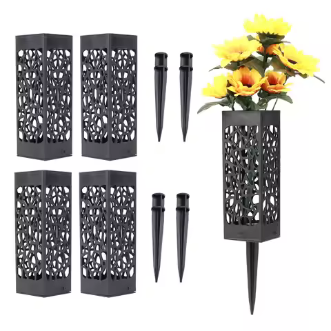 1/2/4PCS Cemetery Vase Decorations for Human Grave Hollow Flower Holder Plastic Black Vase with Long