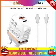 LDNIO A2316C 20W PD QC 3.0 UK Travel Charger With Type C To Lightning Cable
