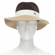 MAISON MICHEL two tone brown camel white grosgrain M logo fedora hat M 57cm