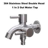 304 Stainless Steel 1 in 2 out Head Two Way Water Washer Tap Faucet Black Silver 2375.1 , 2569.1