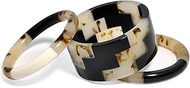 Ladder Marbles Trio Studio: Set of 3 Resin Bangles, Ladder Design in Jet Black, Marbled Brown Streak