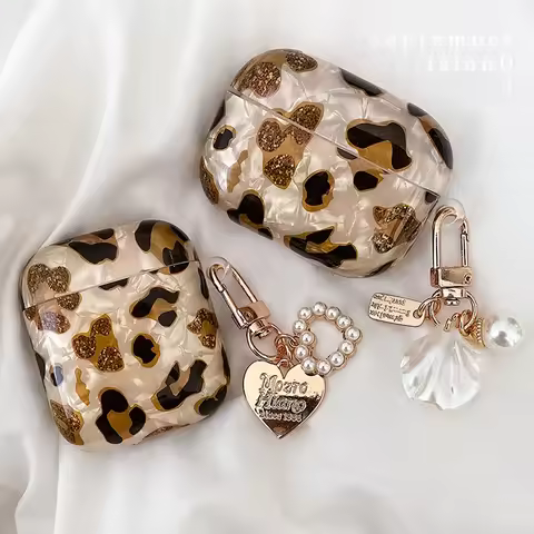 For AirPods Pro 2 Case Leopard Peal Shell Keychain Cover for AirPods Pro2 Pro 2nd 3 2 1 Case Soft Si