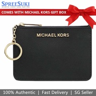 Michael Kors Card case In Gift Box Jet Set Travel Small Top Zip Coin Pouch With Id Window Black # 35