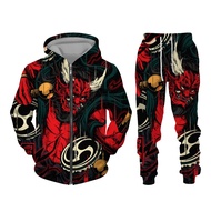 Japanese Ghost Samurai 3D Print Men's Zipper Tracksuit Set Casual Hoodie+Pants 2pcs Set Oversized Sweatshirt Fashion Men Clothes