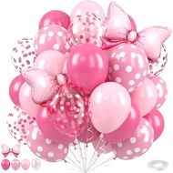 JIYAN2866 31Pcs 12inch Pink Bow Balloons Set with Ribbon  Pink Rose Birthday Party Balloons Trendy D