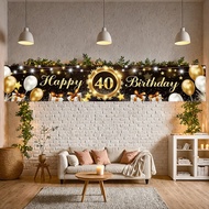Happy 40th Birthday Banner For Men Women Sign Black Gold Glitter 40 Years Old Birthday Party Decorat