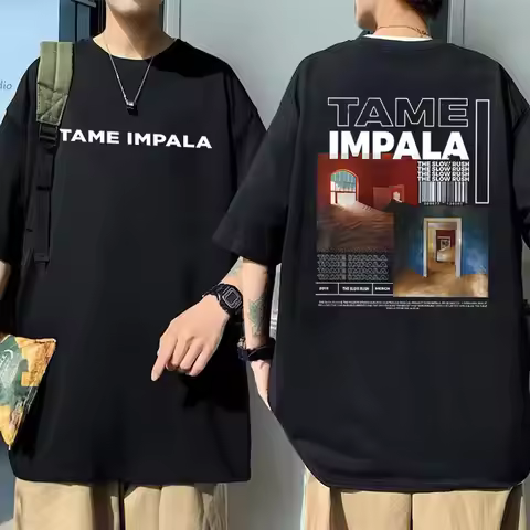 Tame Impala The Slow Rush Double Sided Print T-shirt Men's Lndie Pop Rock Music T Shirts Tops Men Wo