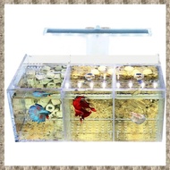 (J O K V)Aquarium LED Acrylic Betta Fish Tank Set Mini Desktop Light Triple