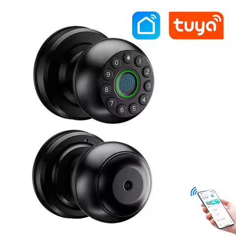 Interior Door Tuya SmartLife APP Smart Fingerprint Password Spherical Lock Dead Bolt For Home Wooden