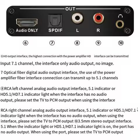 HDMI-Compatible EARC ARC Audio Extractor 192Khz Converter EARC to RCA Audio Extractor Adapter for DT