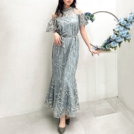 Dress gloria Size M L bahan brukat tile 3d mutiara satin velvet ada reeesleeting belakang ada tali o