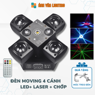 Đèn Moving 4 Cánh Mini 3IN1 Led Laser Chớp Hiệu Ứng Đa Dạng Nháy Theo Nhạc Cho Phòng Karaoke Gia Đìn