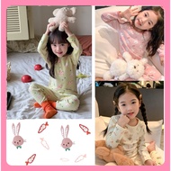 [SG Ready Stock] PJS003 G002 Toddler Kids Girls Pajamas PJs Sleepwear Bunny Pink [Little Gems] Long 
