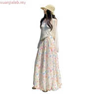 Alisa.Soa Women's Floral Print High Waist mming A-Line Long Skirt Summer Puff Casual 24AS1257