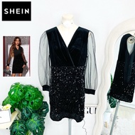 Size L-XL Shein Brand Authentic 1 Dress Velvet Sleeve Shiny Scales Black Suitable For Wearing To Eve