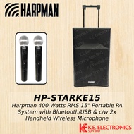 Harpman Starke15 400 Watts RMS 15" Portable PA System with Bluetooth/USB/FM & c/w 2x Wireless Microp