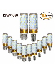 10入組LED玉米燈泡，相當於60瓦，1100流明，可調3種顏色溫度，AC85-265V，12W / 16W E14 / E27底座可調光吊扇玉米燈，適用於家庭、車庫、倉庫室內LED玉米燈使用時間長達2年