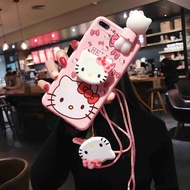 Covers OPPO R11s A71 A39 A57 F5 Youth R9 F5+ F1 Plus R9s R11 + Cartoon Hello Kitty Stand Long Strap Pink Soft Phone Case