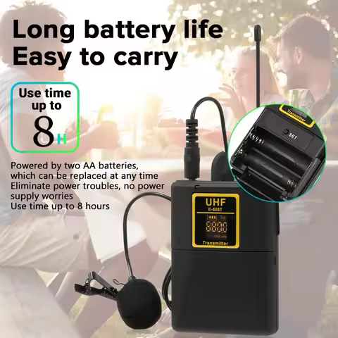 Wireless Lavalier Microphone with Audio Monitor Function Camera Mic UHF Wireless Lapel Mic for Smart