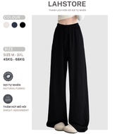 LAHSTORE bamboo linen straight pants with wide leg, elastic waistband and waistband QD14 (Black and 