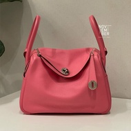 9成新🧡 Hermès 愛馬仕 Lindy26 粉色銀釦