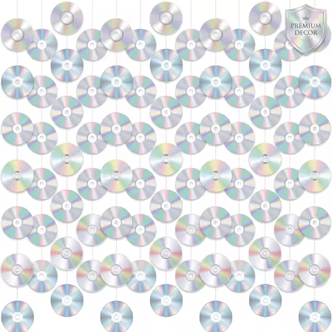 Disco Party Decorations Holographic CD Record Hanging Garland Backdrop 90s 2000s Retro Birthday Them