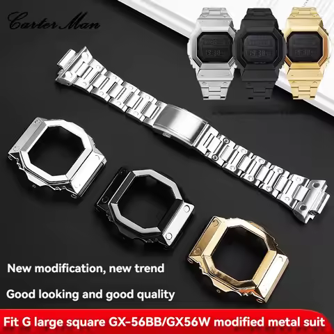 GX-56 Metal Case Strap for Casio G-SHOCK Giant G Large Square GX-56BB GXW-56 Men Bezel Bracelet Silv