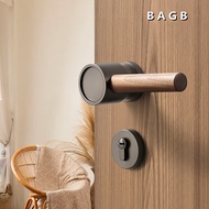 Bagb Black Gray Walnut Log Retro Door Handle Wooden Door Lock Magnetic Silent Mechanical Room Door Lock Handle Handle Lock